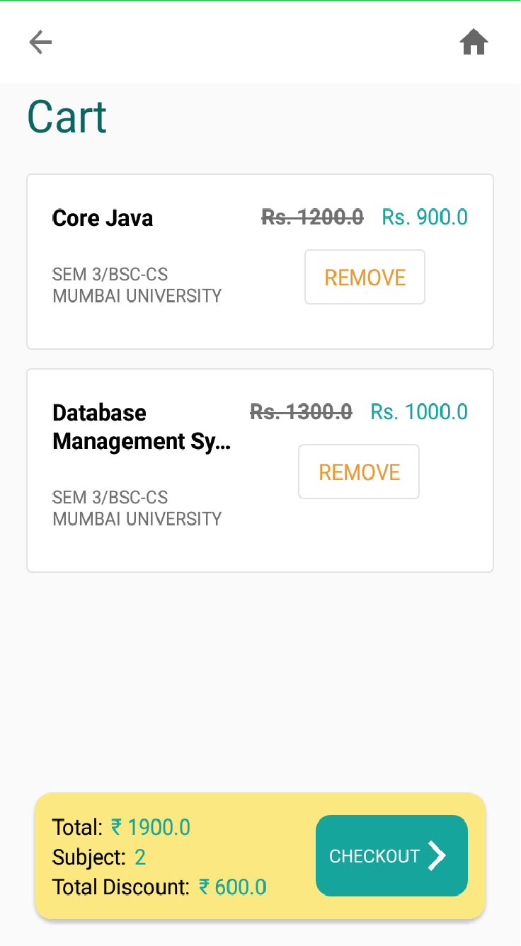 App screen — cart